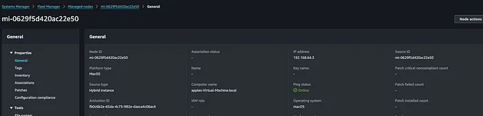 Victim Mac registered and showing as online in the attacker's SSM Fleet Manager console