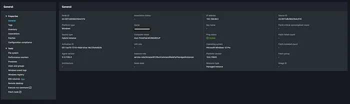 SSM agent on Windows communicating back to AWS — machine showing online in Fleet Manager